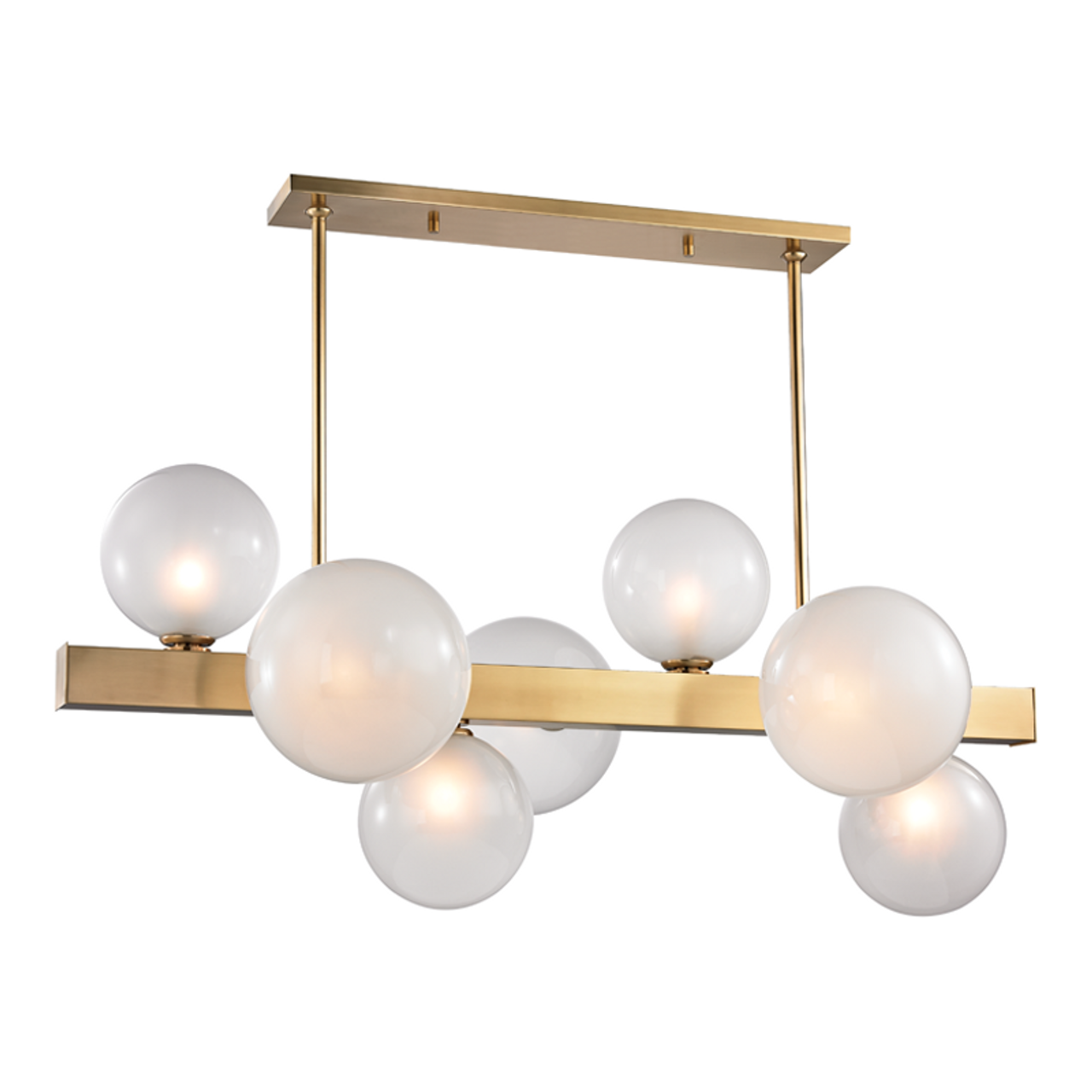 Hinsdale Linear Chandelier, 7-Light, Aged Brass, Acid Etched Shade, 43.5"W (8717-AGB 9ZG5R)