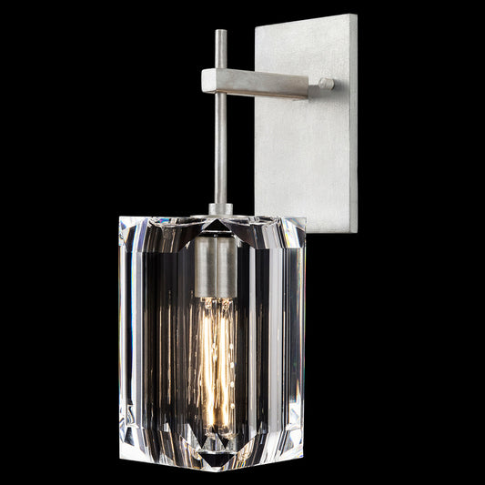 Monceau Wall Sconce, 1-Light, Platinized Silver Leaf, Polished Emerald Cut Crystal Glass, 14.5"H (875050-1ST GJKE)