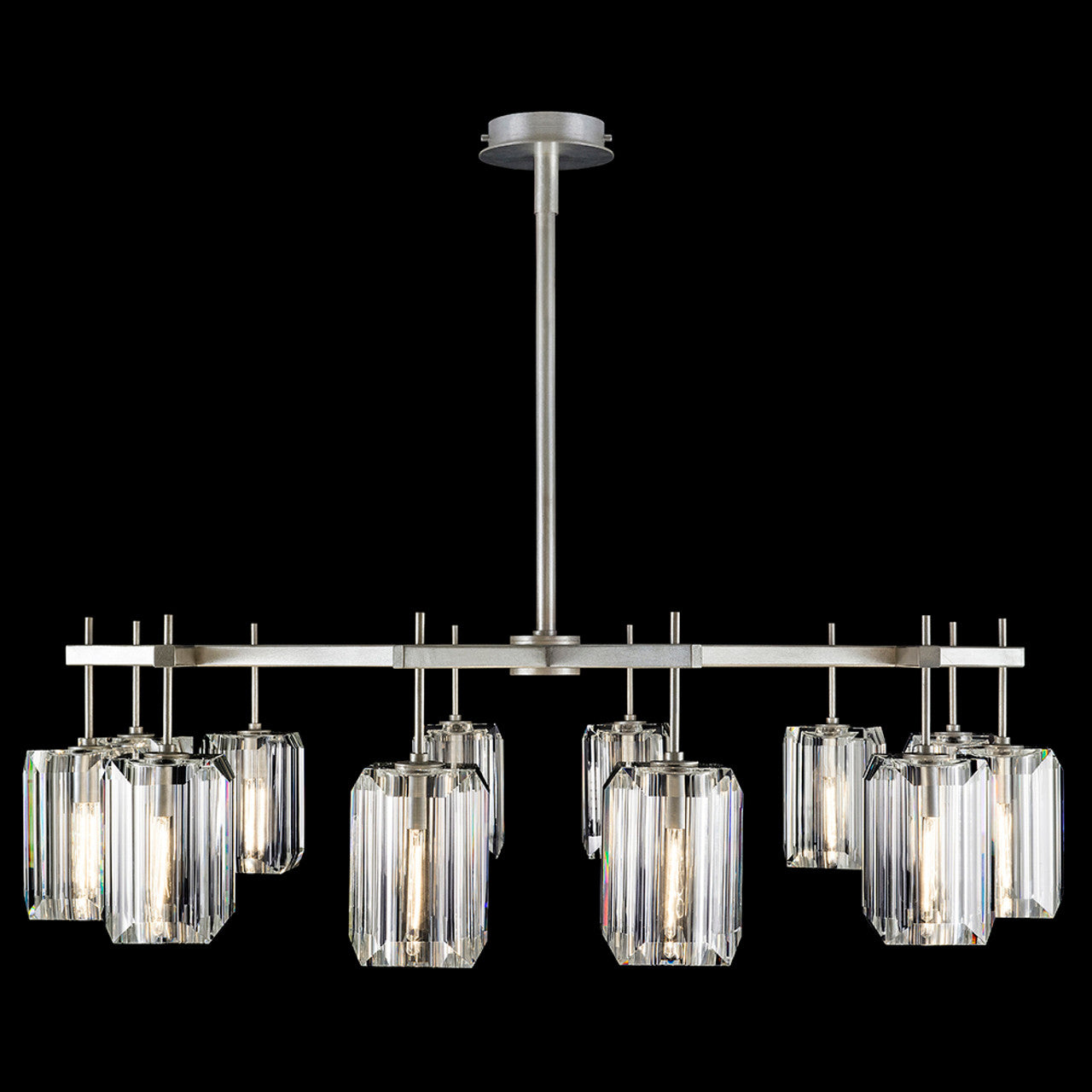 Monceau Chandelier, Round, 12-Light, Platinized Silver Leaf, Polished Emerald Cut Crystal Glass, 52.5"W (875140-1ST GJKG)