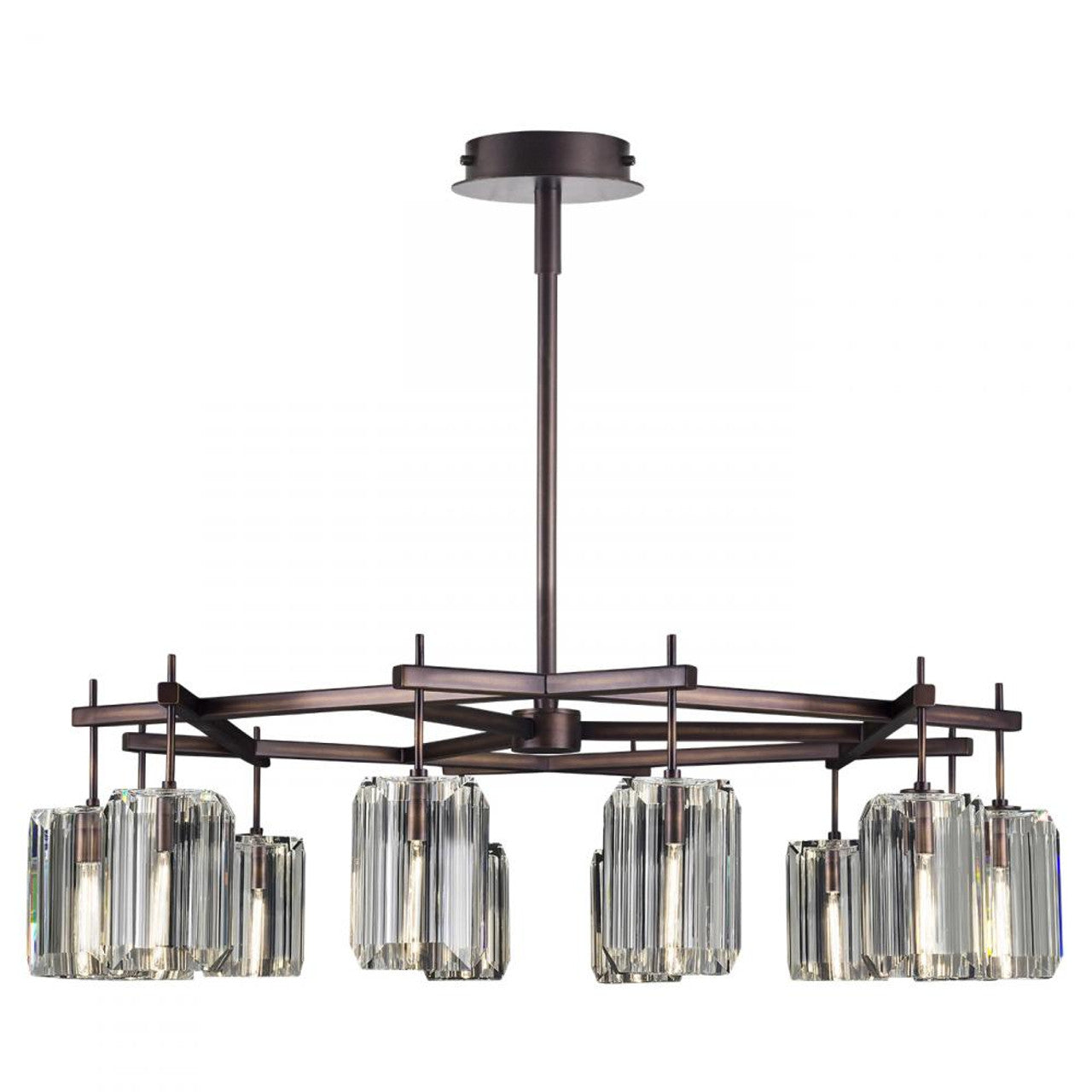 Monceau Chandelier, Round, 12-Light, Patinated Bronze, Polished Emerald Cut Crystal Glass, 52.5"W (875140ST GGNH)