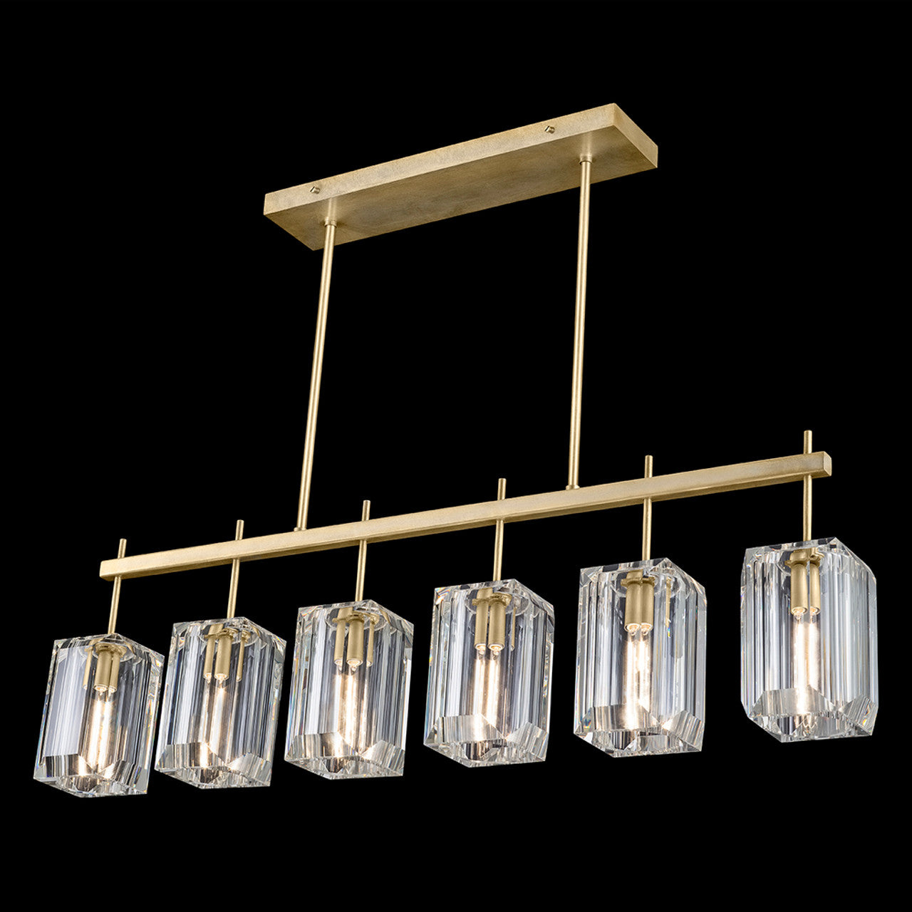 Monceau Linear Chandelier, Linear, 6-Light, Gold Leaf, Polished Emerald Cut Crystal Glass, 46.75"W (875240-2ST GJKK)