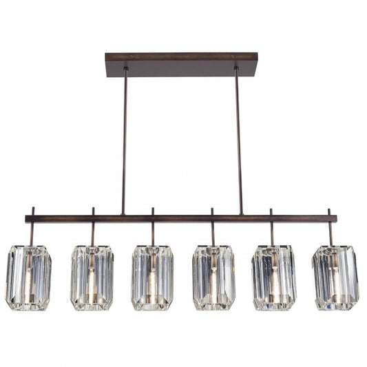 Monceau Linear Chandelier, Linear, 6-Light, Patinated Bronze, Polished Emerald Cut Crystal Glass, 46.75"W (875240ST GGNJ)