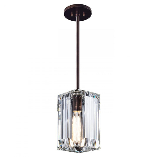 Monceau Pendant, Square, 1-Light, Patinated Bronze, Polished Emerald Cut Crystal Glass, 5.5"W (875440ST GGNL)