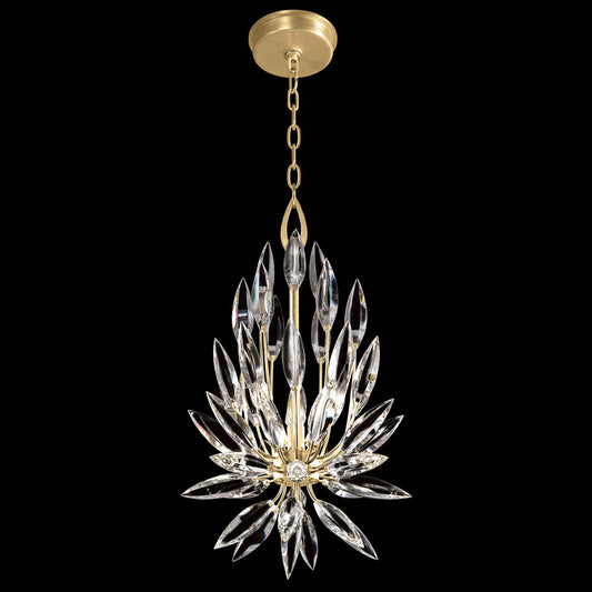 Lily Buds Pendant, Round, 3-Light, Gold Leaf, Faceted Crystal Lily Buds, 12"W (881540-1ST KDEV)