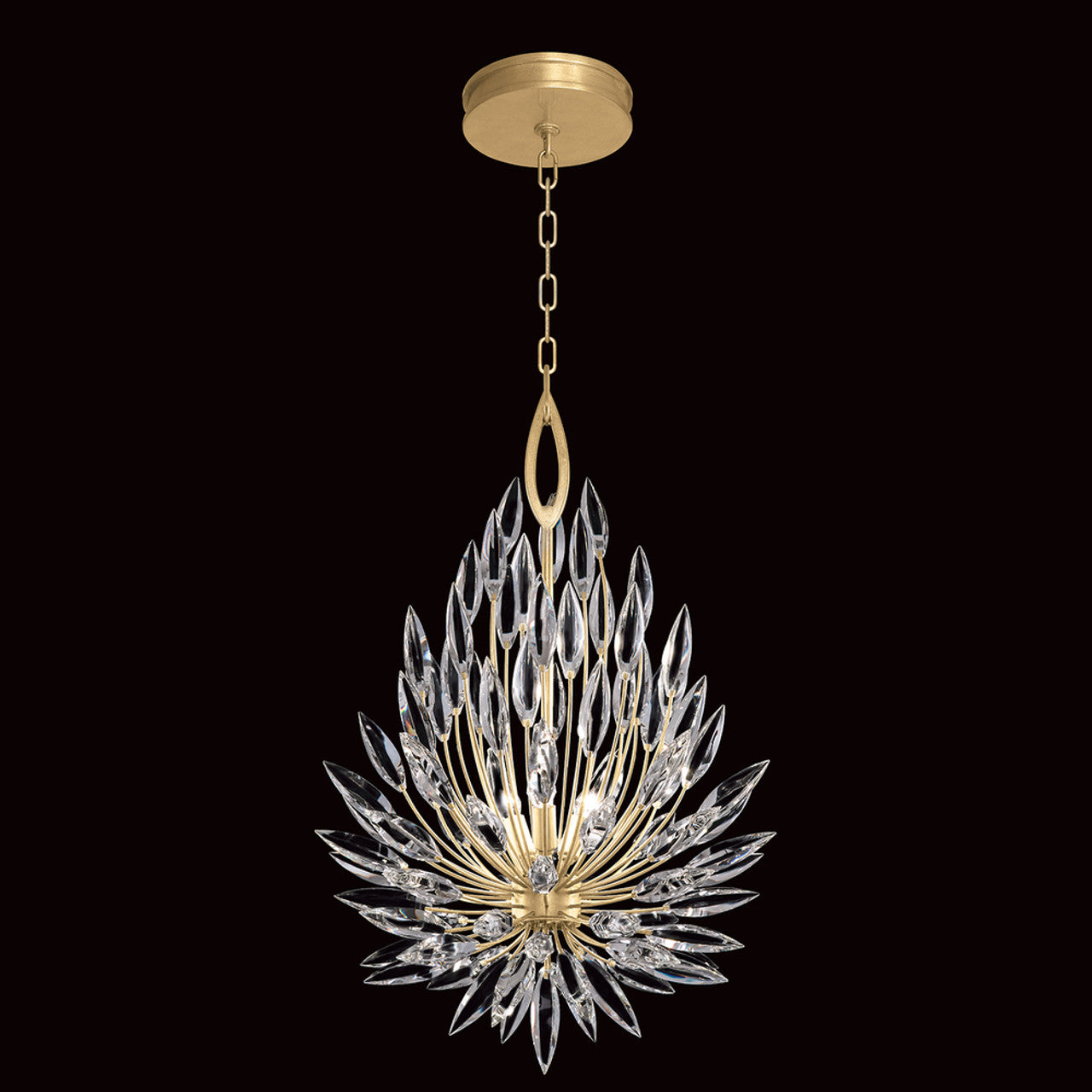 Lily Buds Pendant, Round, 3-Light, Gold Leaf, Faceted Crystal Lily Buds, 19"W (881640-1ST KEFY)