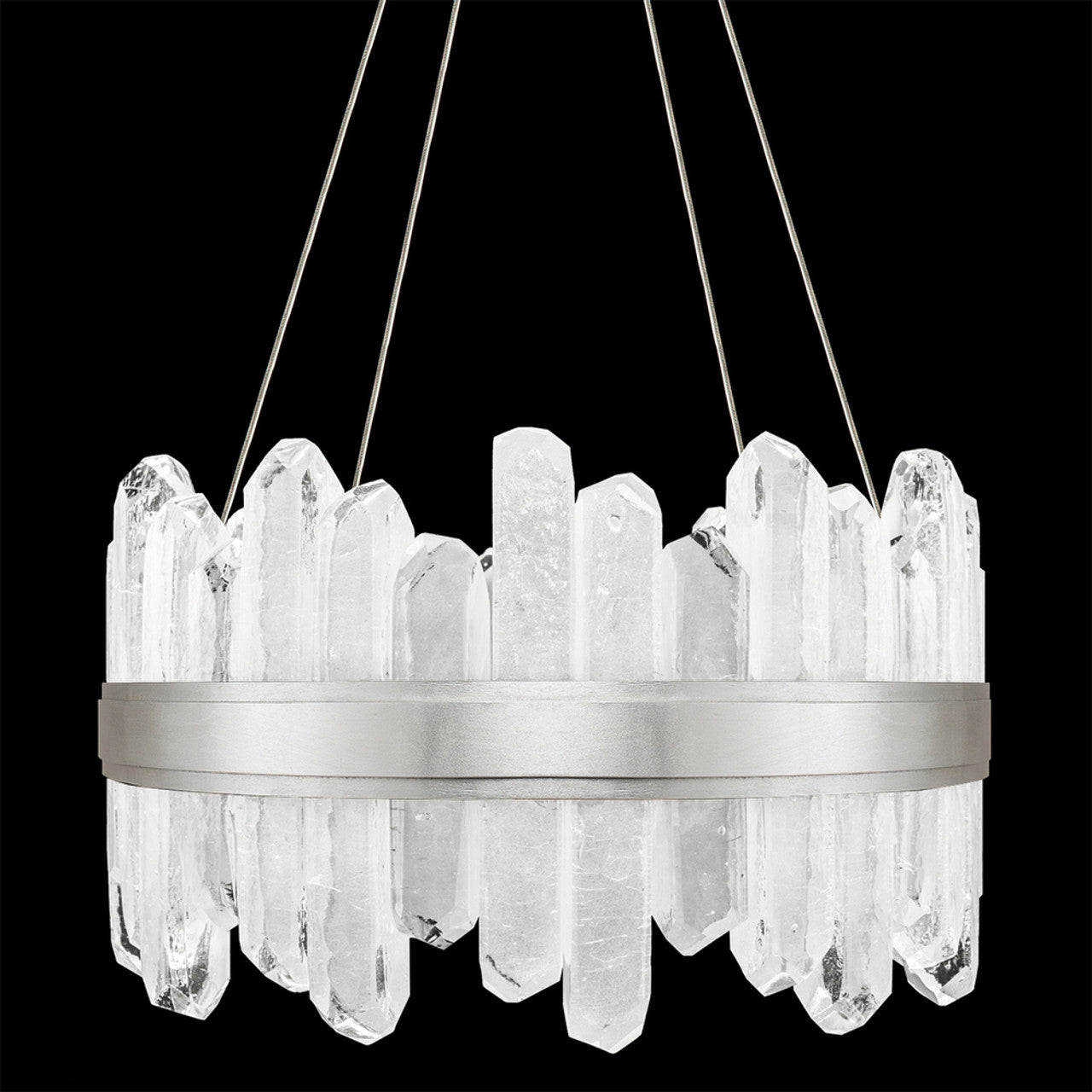 Lior Pendant, Round, 24-Light, LED, Silver Leaf, Illuminated Rock Crystal, 21"W (882040-1ST GKLL)