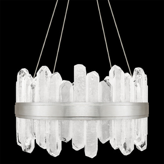 Lior Pendant, Round, 24-Light, LED, Silver Leaf, Illuminated Rock Crystal, 21"W (882040-1ST GKLL)