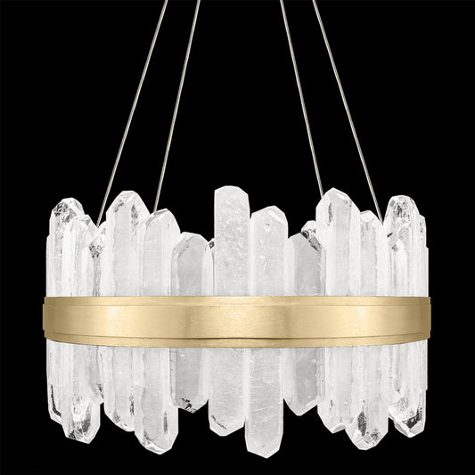 Lior Pendant, Round, 24-Light, LED, Gold Leaf, Illuminated Rock Crystal, 21"W (882040-2ST GKLM)