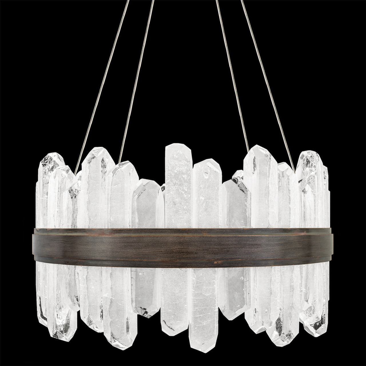 Lior Pendant, Round, 24-Light, LED, Patinated Bronze, Illuminated Rock Crystal, 21"W (882040-3ST GKLN)