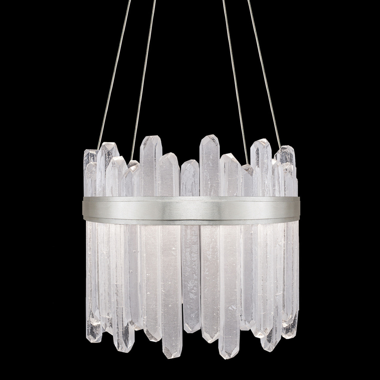 Lior Pendant, Round, 24-Light, LED, Silver Leaf, Illuminated Rock Crystal, 21"W (882240-1ST GKLW)