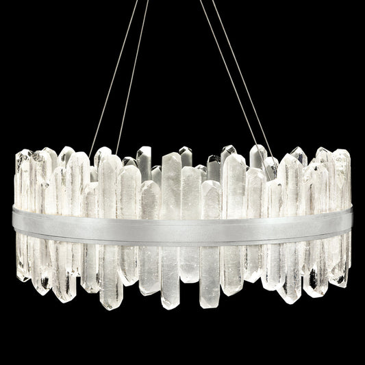 Lior Pendant, Round, 40-Light, LED, Silver Leaf, Illuminated Rock Crystal, 30.5"W (882340-1ST GKM2)