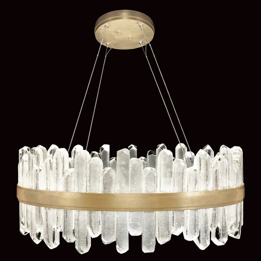 Lior Pendant, Round, 40-Light, LED, Gold Leaf, Illuminated Rock Crystal, 30.5"W (882340-2ST GKM3)