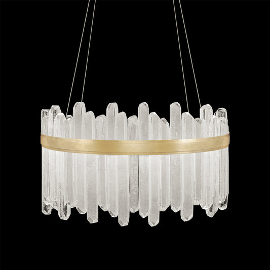 Lior Pendant, Round, 40-Light, LED, Silver Leaf, Illuminated Rock Crystal, 30.5"W (882540-1ST GKMF)