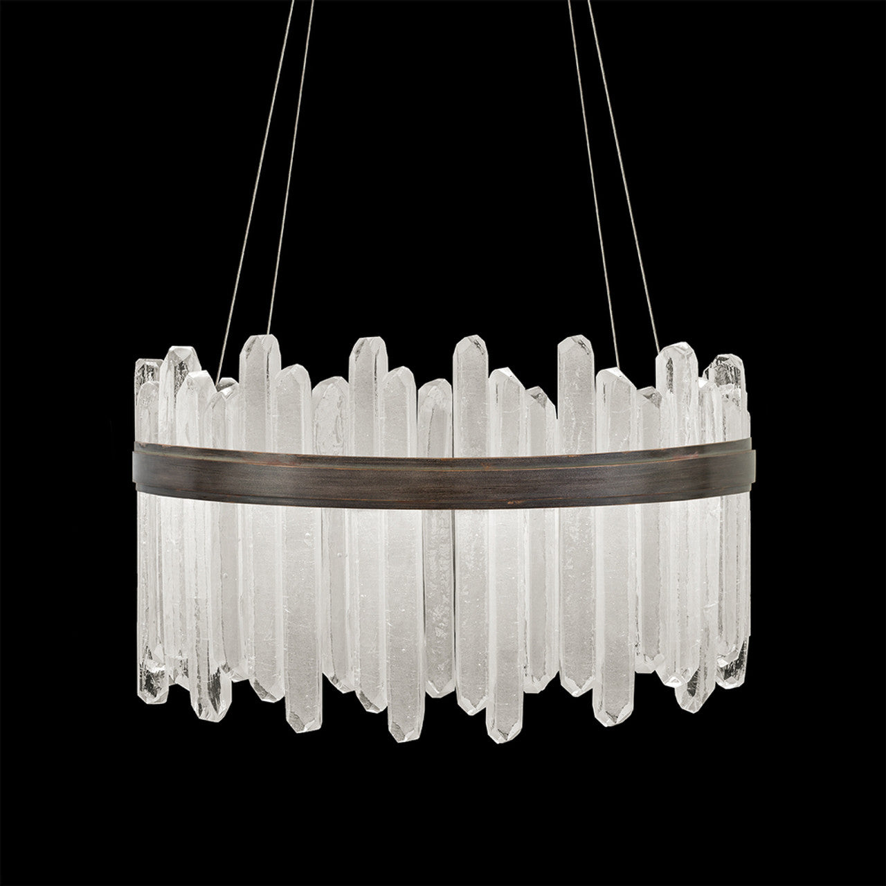 Lior Pendant, Round, 40-Light, LED, Patinated Bronze, Illuminated Rock Crystal, 30.5"W (882540-3ST GKMH)