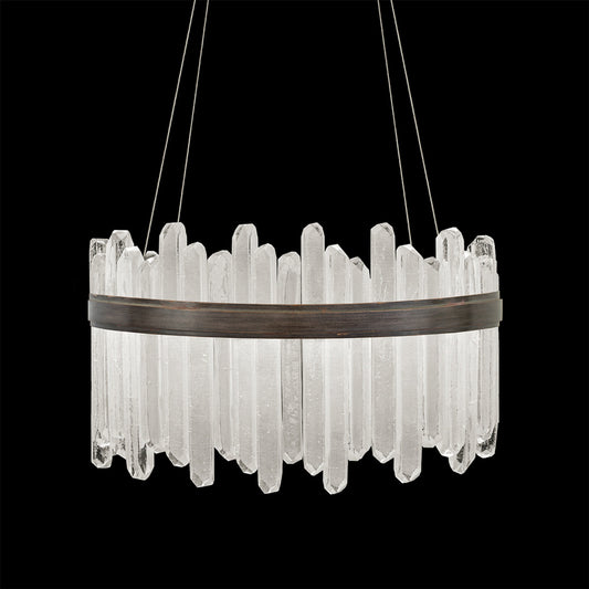 Lior Pendant, Round, 40-Light, LED, Patinated Bronze, Illuminated Rock Crystal, 30.5"W (882540-3ST GKMH)