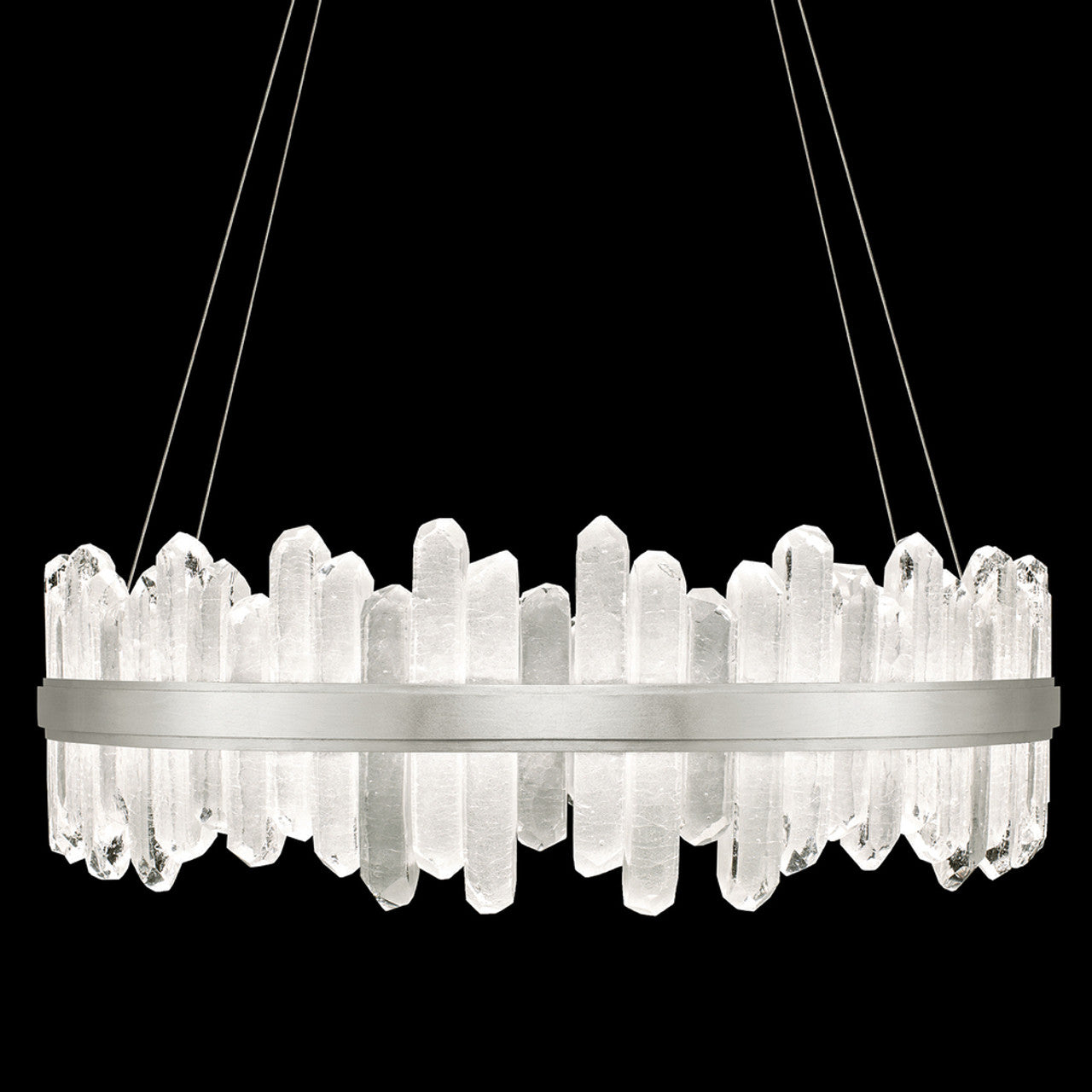 Lior Pendant, Round, 48-Light, LED, Silver Leaf, Illuminated Rock Crystal, 41"W (882640-1ST GKMM)