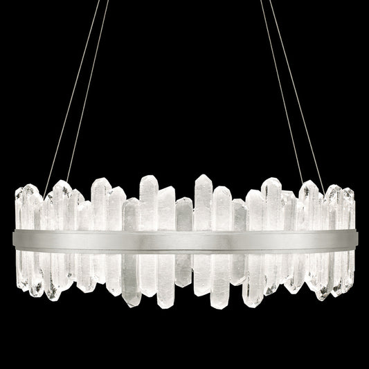 Lior Pendant, Round, 48-Light, LED, Silver Leaf, Illuminated Rock Crystal, 41"W (882640-1ST GKMM)