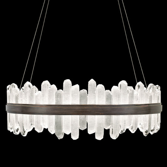 Lior Pendant, Round, 48-Light, LED, Patinated Bronze, Illuminated Rock Crystal, 41"W (882640-3ST GJLV)