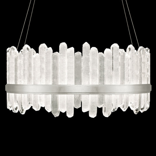 Lior Pendant, Round, 48-Light, LED, Silver Leaf, Illuminated Rock Crystal, 41"W (882840-1ST GJM2)