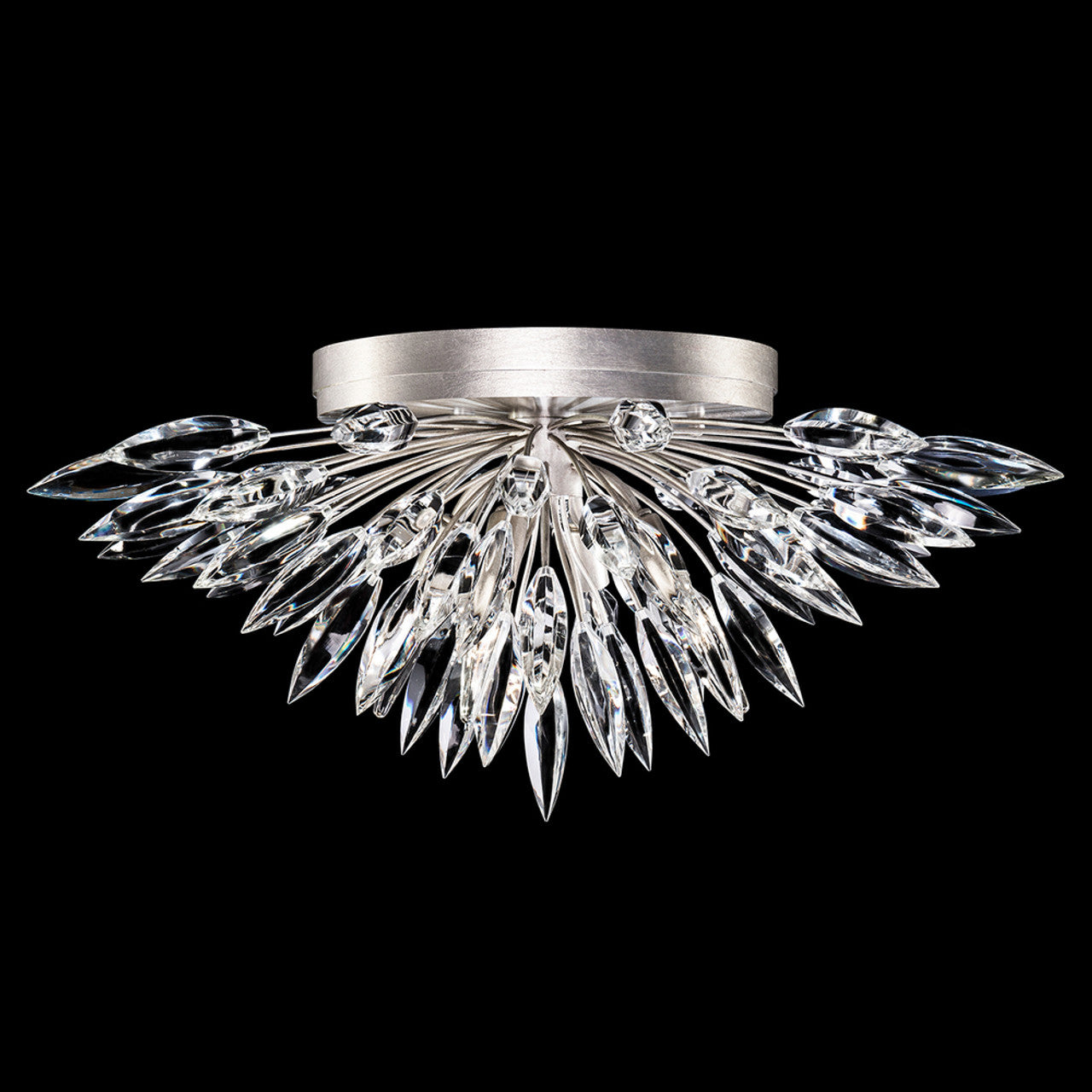 Lily Buds Flush Mount, Round, 4-Light, Silver Leaf, Faceted Crystal Lily Buds, 26"W (883640ST KCEC)