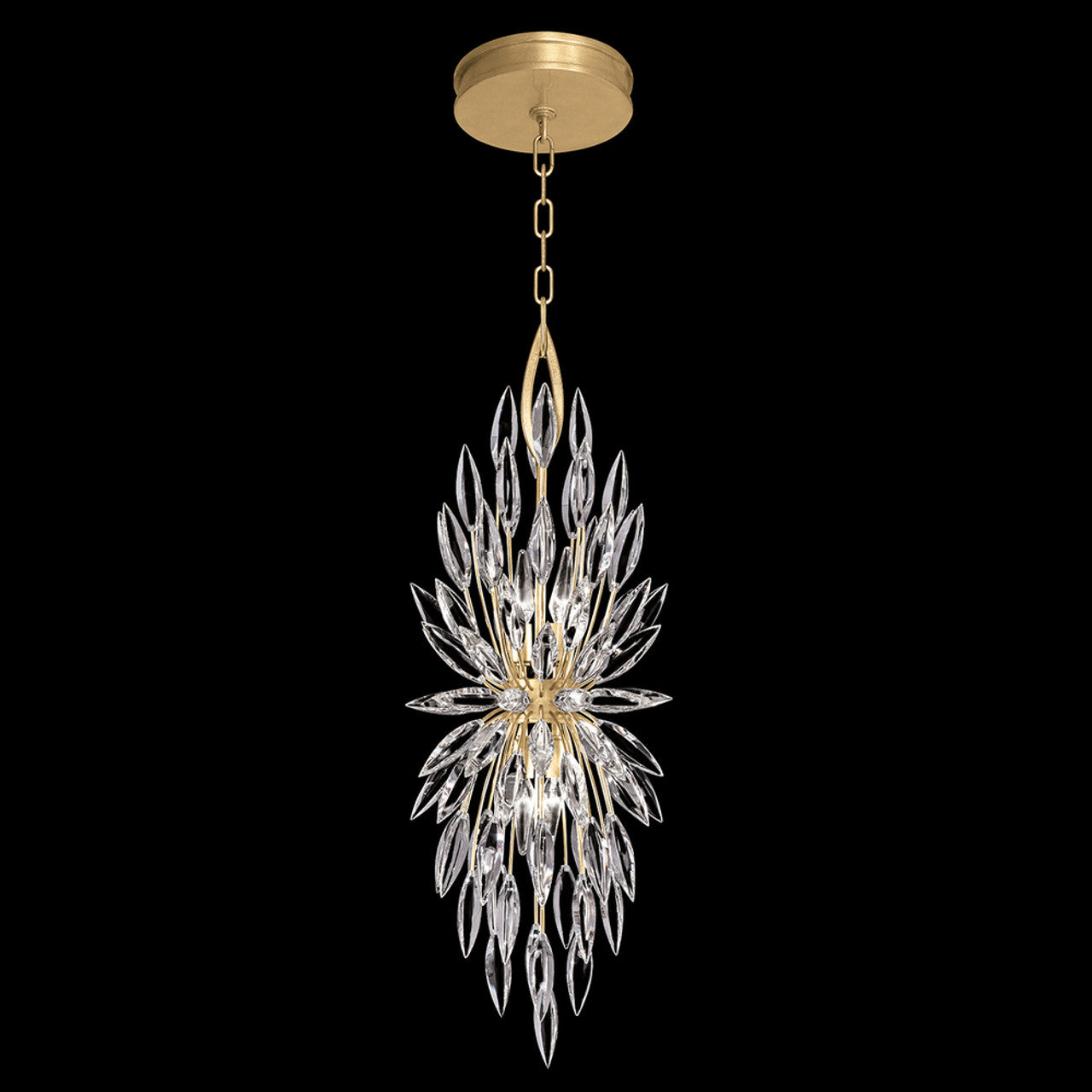 Lily Buds Pendant, Round, 4-Light, Gold Leaf, Faceted Crystal Lily Buds, 13"W (883740-1ST KDEZ)