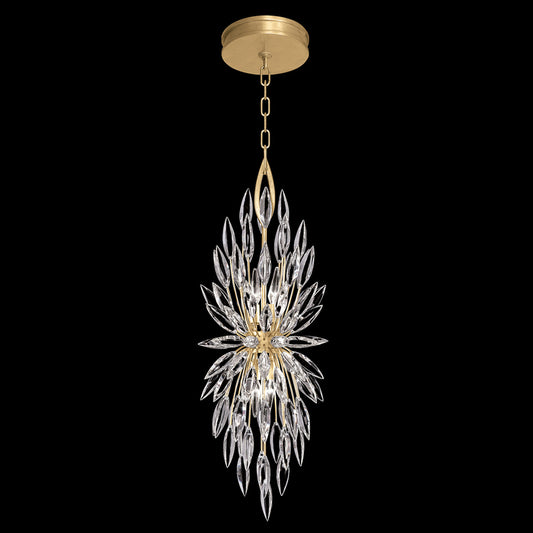 Lily Buds Pendant, Round, 4-Light, Gold Leaf, Faceted Crystal Lily Buds, 13"W (883740-1ST KDEZ)