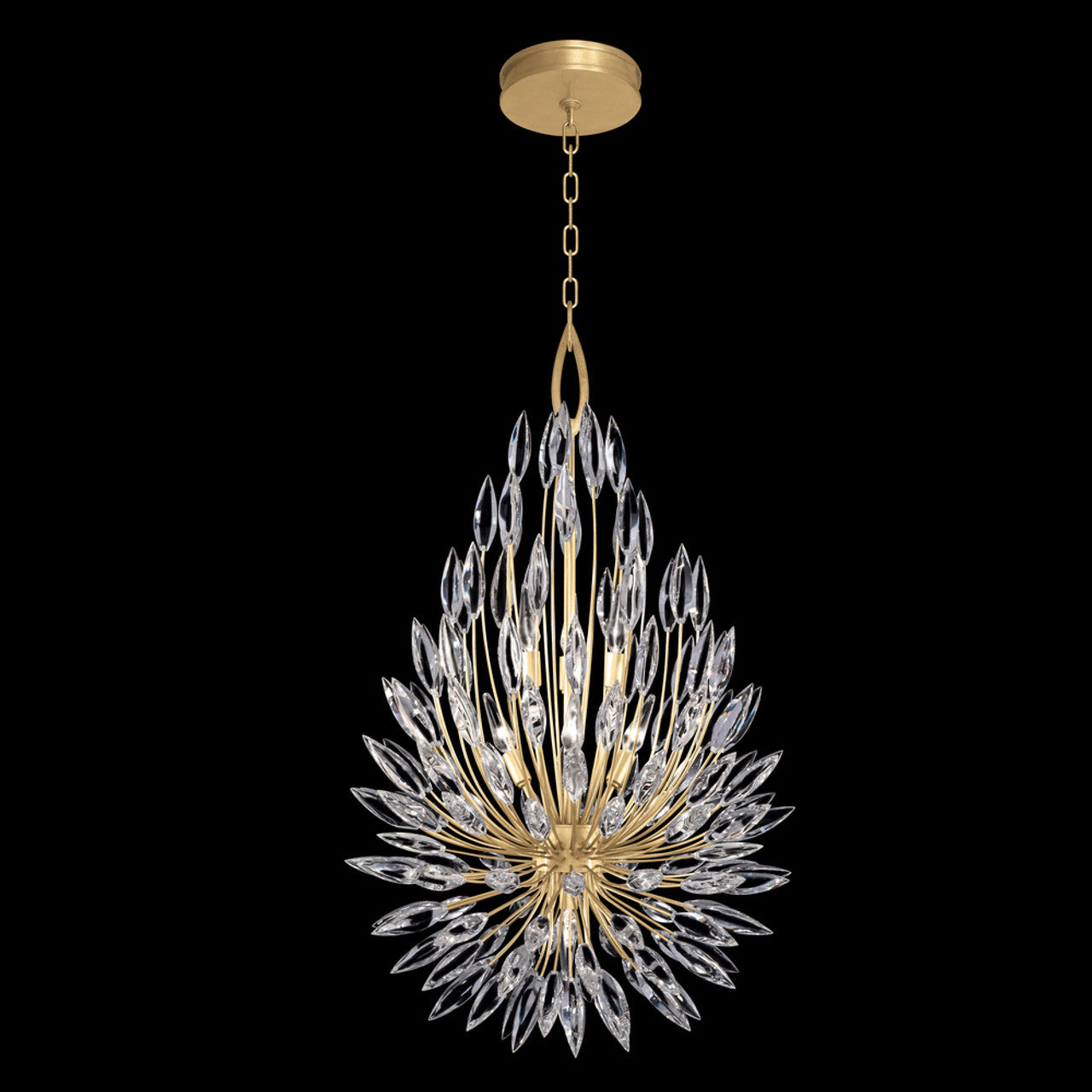 Lily Buds Pendant, Round, 7-Light, Gold Leaf, Faceted Crystal Lily Buds, 24"W (883840-1ST KDER)