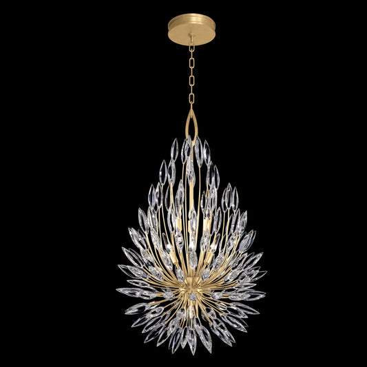 Lily Buds Pendant, Round, 7-Light, Gold Leaf, Faceted Crystal Lily Buds, 24"W (883840-1ST KDER)