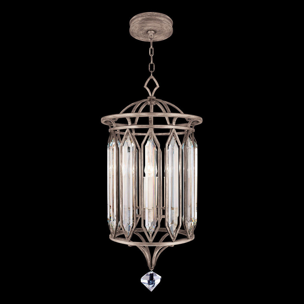 Westminster Pendant, Round, 4-Light, Weathered English Brown Iron Patina with Silver, Double-Faced Beveled Crystals, 14.5"W (885340-1ST KCH6)