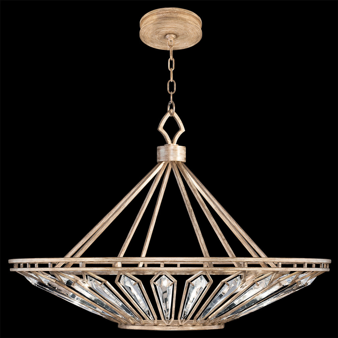 Westminster Pendant, Round, 13-Light, Pale Antique Gold, Double-Faced Beveled Crystals, 38"W (885440-2ST KCH9)