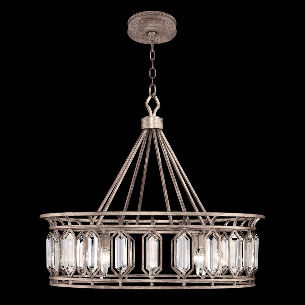 Westminster Pendant, Round, 8-Light, Weathered English Brown Iron Patina with Silver, Double-Faced Beveled Crystals, 30.5"W (885540-1ST KCHA)