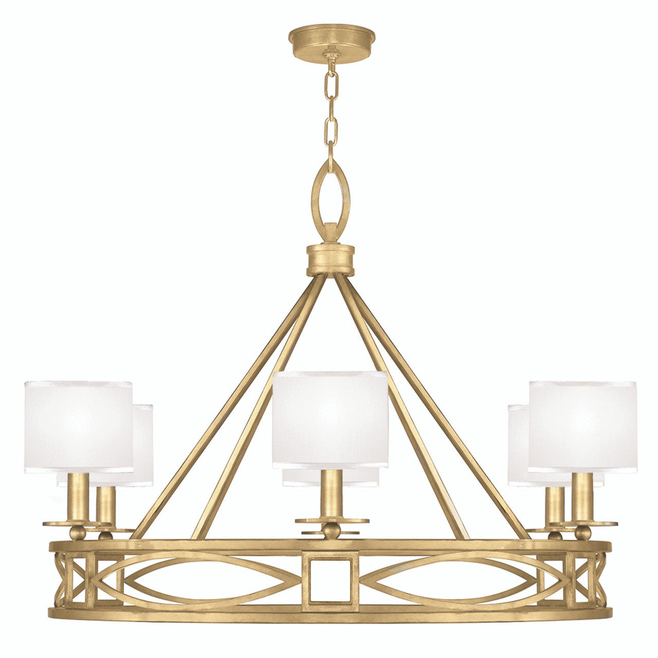 Cienfuegos Chandelier, Round, 6-Light, Gold Leaf, White Laminated Shade, 39.5"W (887640-SF31 NK1G)