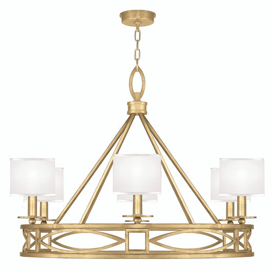 Cienfuegos Chandelier, Round, 6-Light, Gold Leaf, White Laminated Shade, 39.5"W (887640-SF31 NK1G)