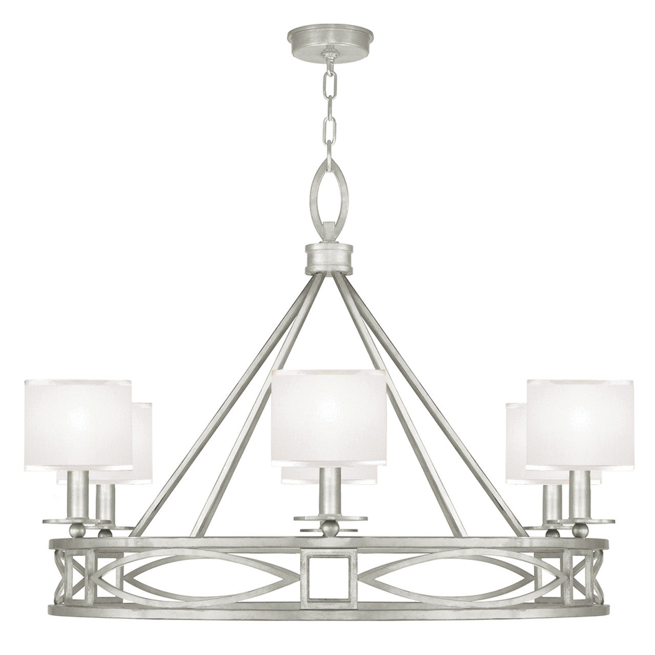 Cienfuegos Chandelier, Round, 6-Light, Silver Leaf, White Laminated Shade, 39.5"W (887640-SF41 NK1J)