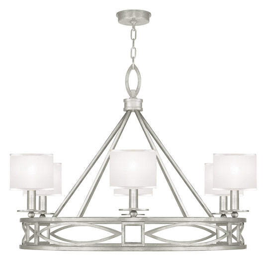 Cienfuegos Chandelier, Round, 6-Light, Silver Leaf, White Laminated Shade, 39.5"W (887640-SF41 NK1J)