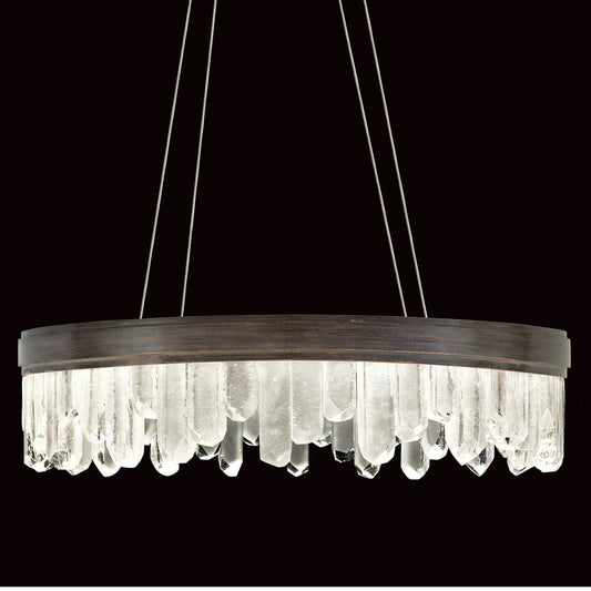 Lior Pendant, Round, 20-Light, LED, Patinated Bronze, Illuminated Rock Crystal, 30.5"W (888240-3ST KCF1)