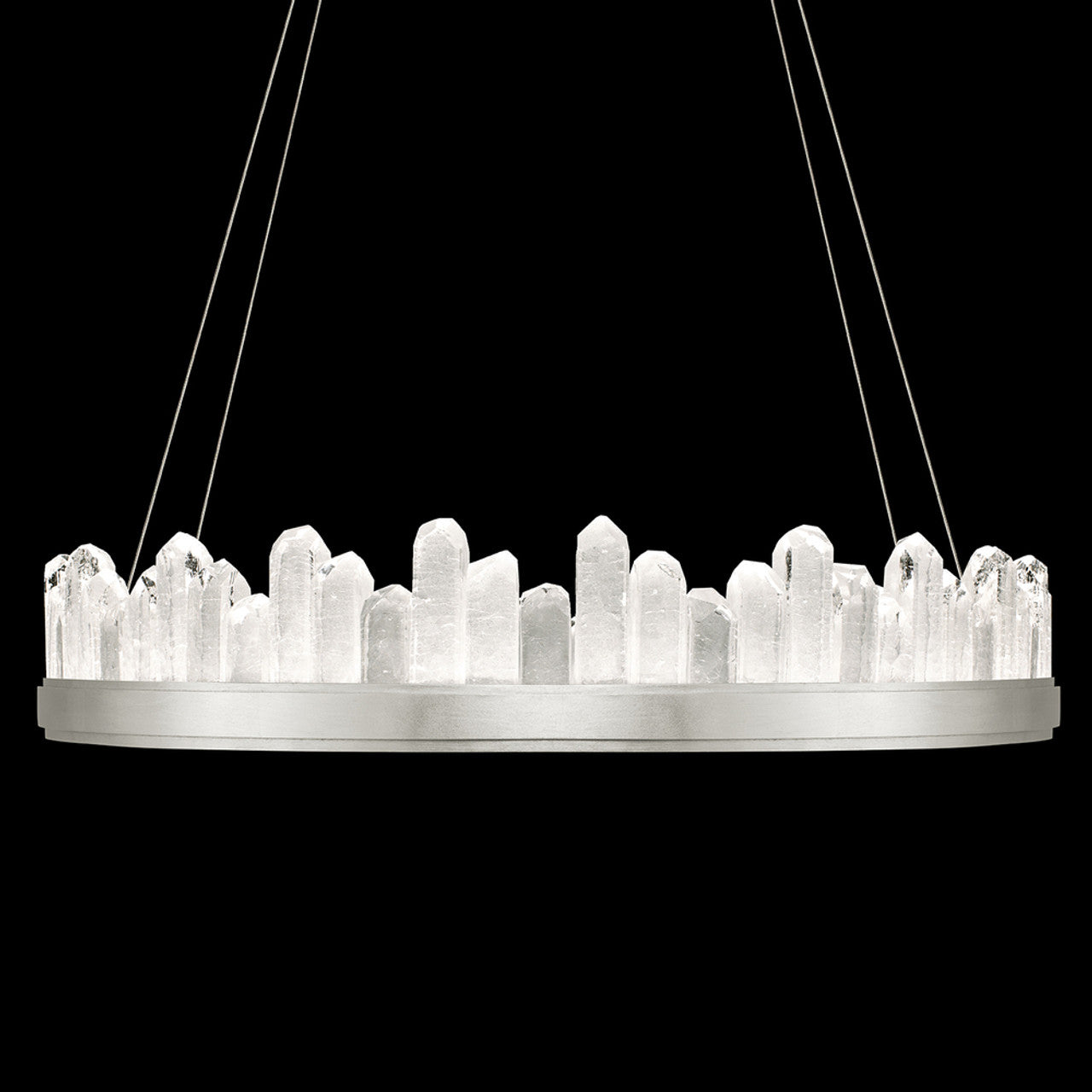 Lior Pendant, Round, 24-Light, LED, Silver Leaf, Illuminated Rock Crystal, 41"W (888440-1ST KCF5)