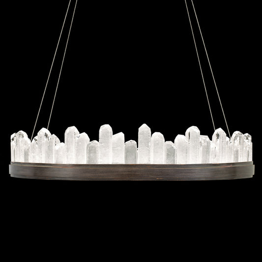 Lior Pendant, Round, 24-Light, LED, Patinated Bronze, Illuminated Rock Crystal, 41"W (888440-3ST KCF7)