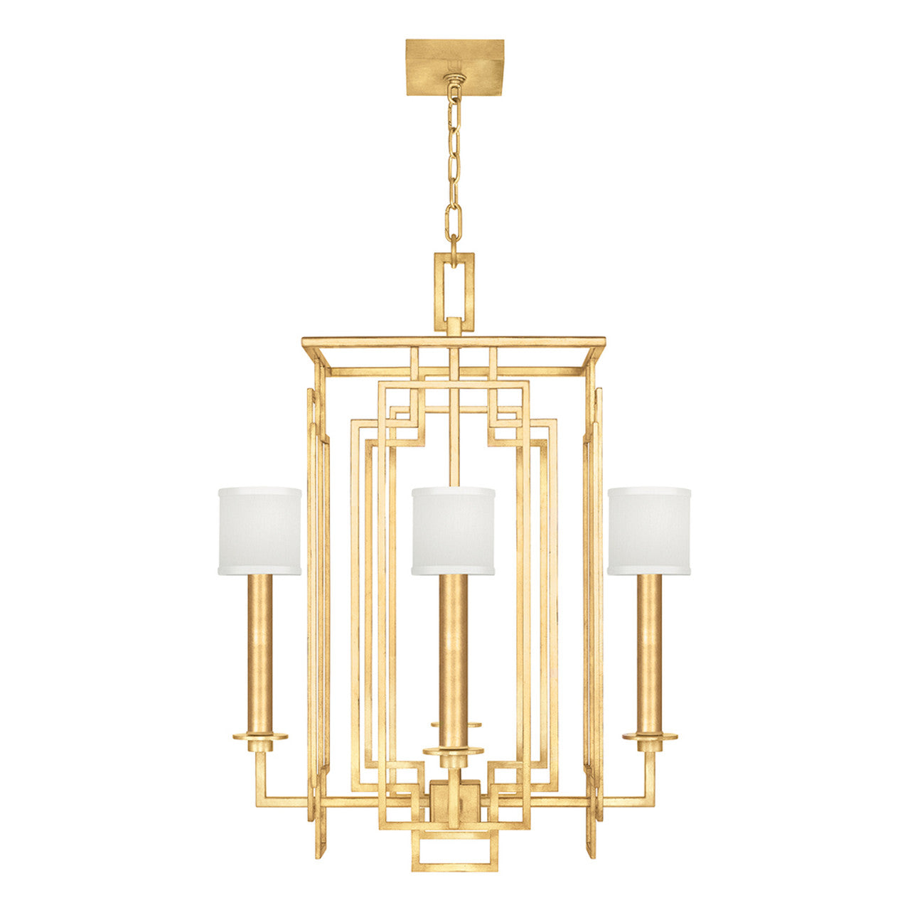 Cienfuegos Chandelier, Square, 4-Light, Gold Leaf, White Laminated Shade, 24"W (889040-SF31 NKXX)