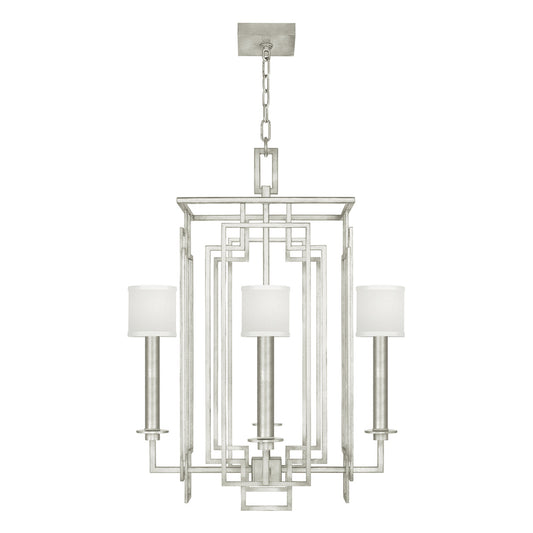 Cienfuegos Chandelier, Square, 4-Light, Silver Leaf, White Laminated Shade, 24"W (889040-SF41 NKXZ)