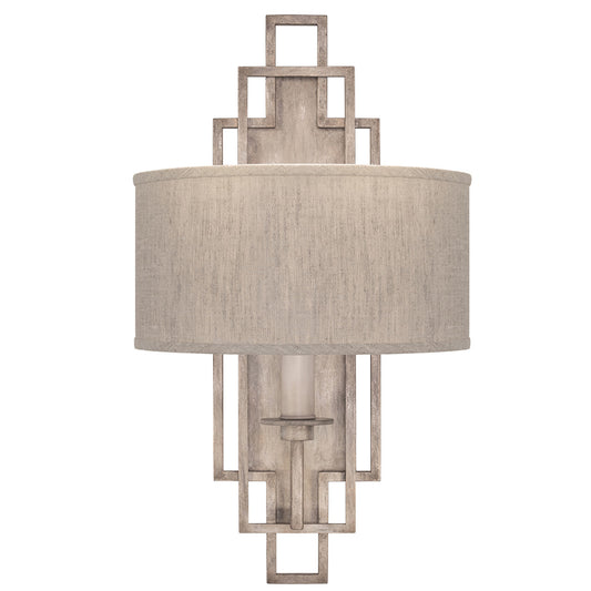 Cienfuegos Wall Sconce, 1-Light, Weathered Griege Patina, Textured Natural Greige Fabric Shade, 22"H (889350-21ST KEDT)