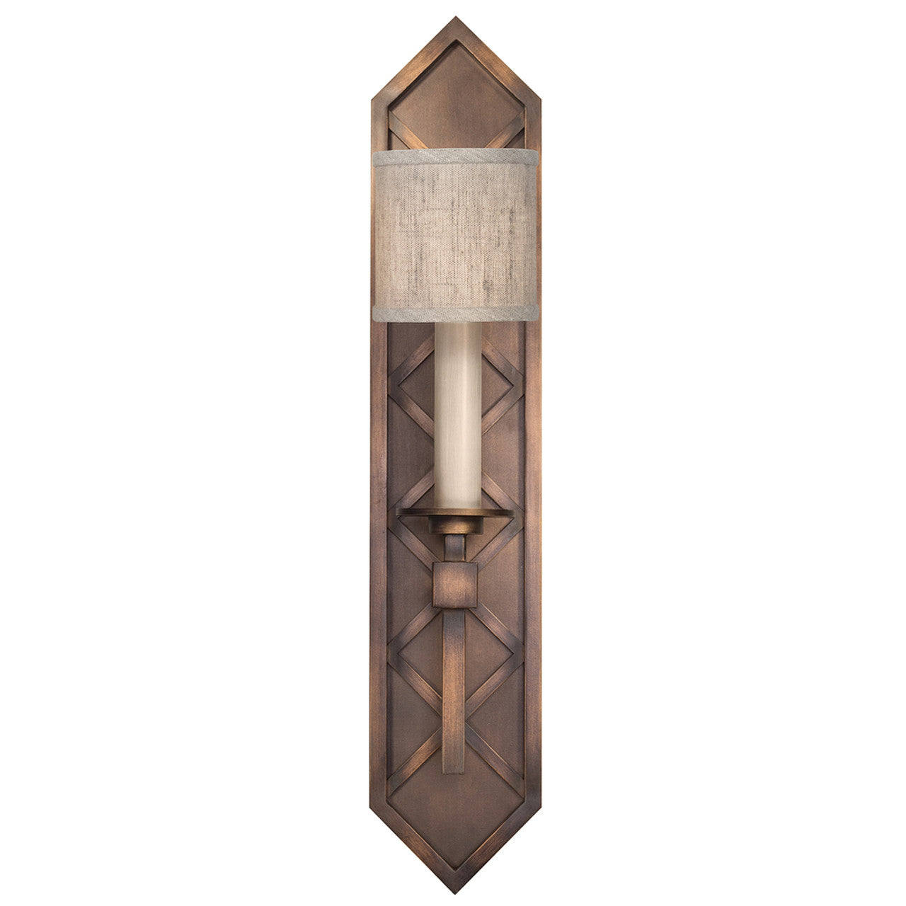 Cienfuegos Wall Sconce, 1-Light, Antique Bronze, Textured Natural Greige Fabric Shade, 25"H (889550-11ST KEDG)