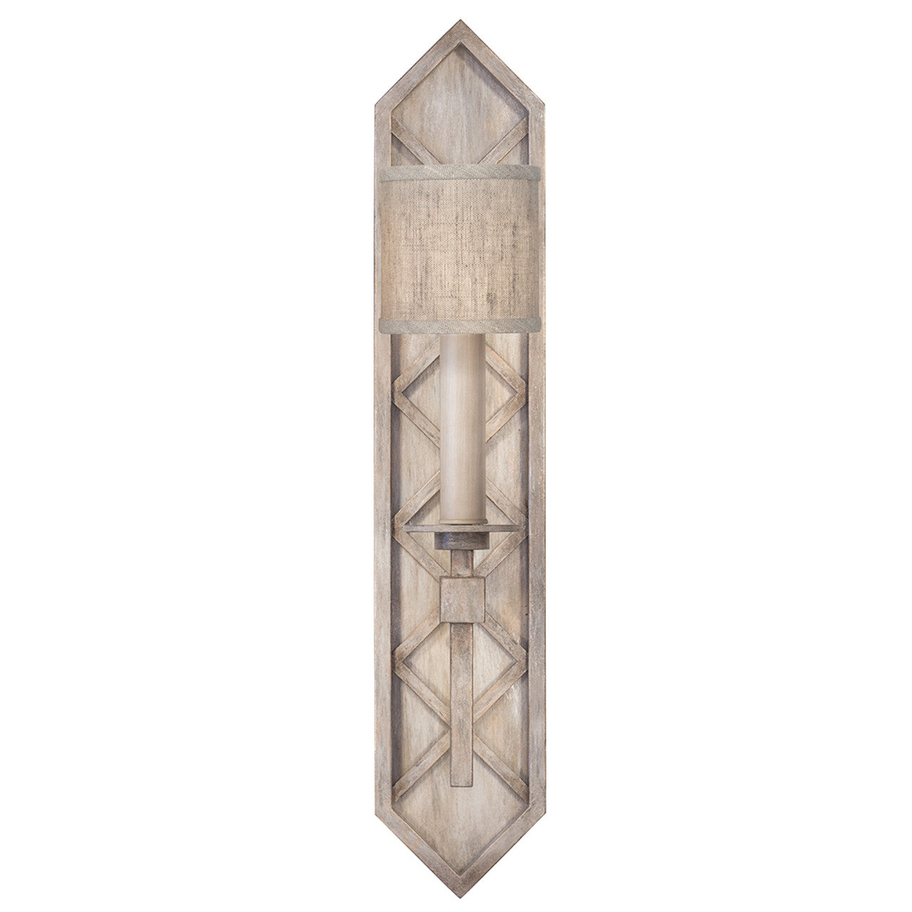 Cienfuegos Wall Sconce, 1-Light, Weathered Griege Patina, Textured Natural Greige Fabric Shade, 25"H (889550-21ST KEDE)