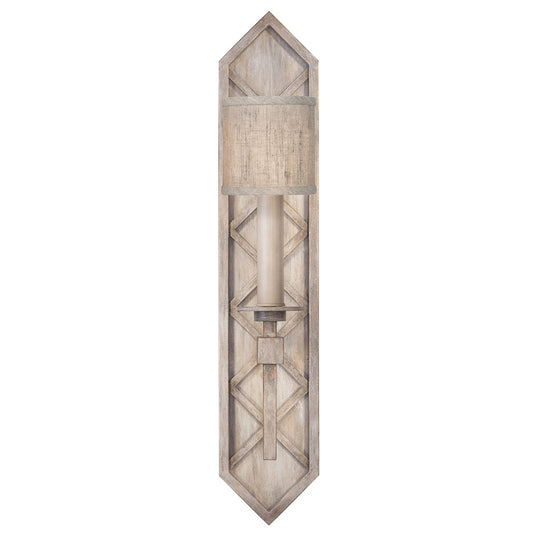 Cienfuegos Wall Sconce, 1-Light, Weathered Griege Patina, Textured Natural Greige Fabric Shade, 25"H (889550-21ST KEDE)