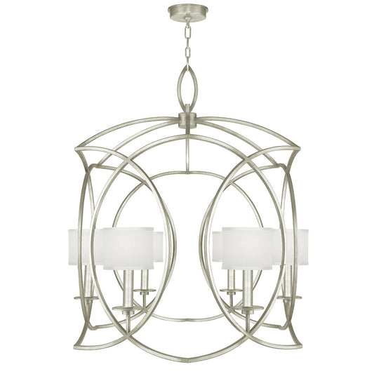 Cienfuegos Chandelier, Round, 6-Light, Silver Leaf, White Laminated Shade, 30.5"W (889840-SF41 NKYC)