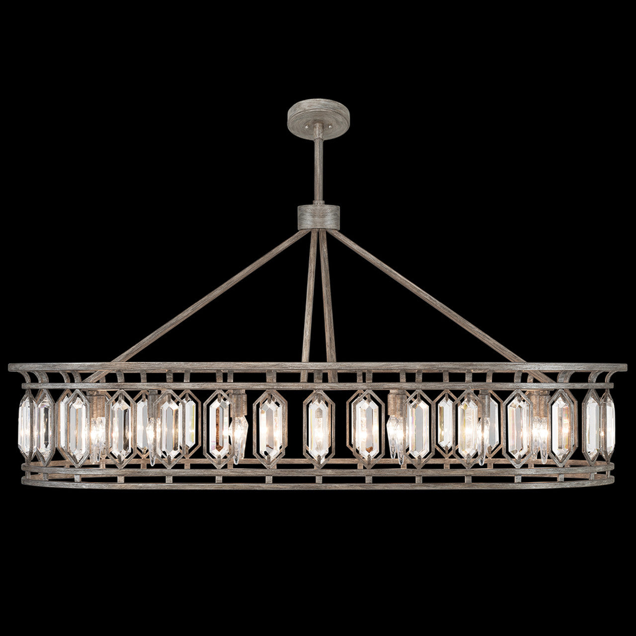 Westminster Pendant, Oblong, 14-Light, Weathered English Brown Iron Patina with Silver, Double-Faced Beveled Crystals, 52"W (889940-1ST KED4)