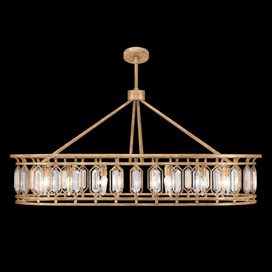 Westminster Pendant, Oblong, 14-Light, Pale Antique Gold, Double-Faced Beveled Crystals, 52"W (889940-2ST KED3)