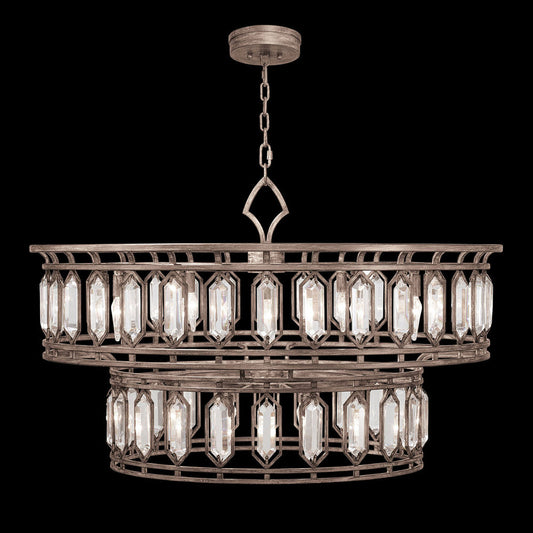 Westminster Pendant, Round, 20-Light, Weathered English Brown Iron Patina with Silver, Double-Faced Beveled Crystals, 42"W (890140-1ST KED0)