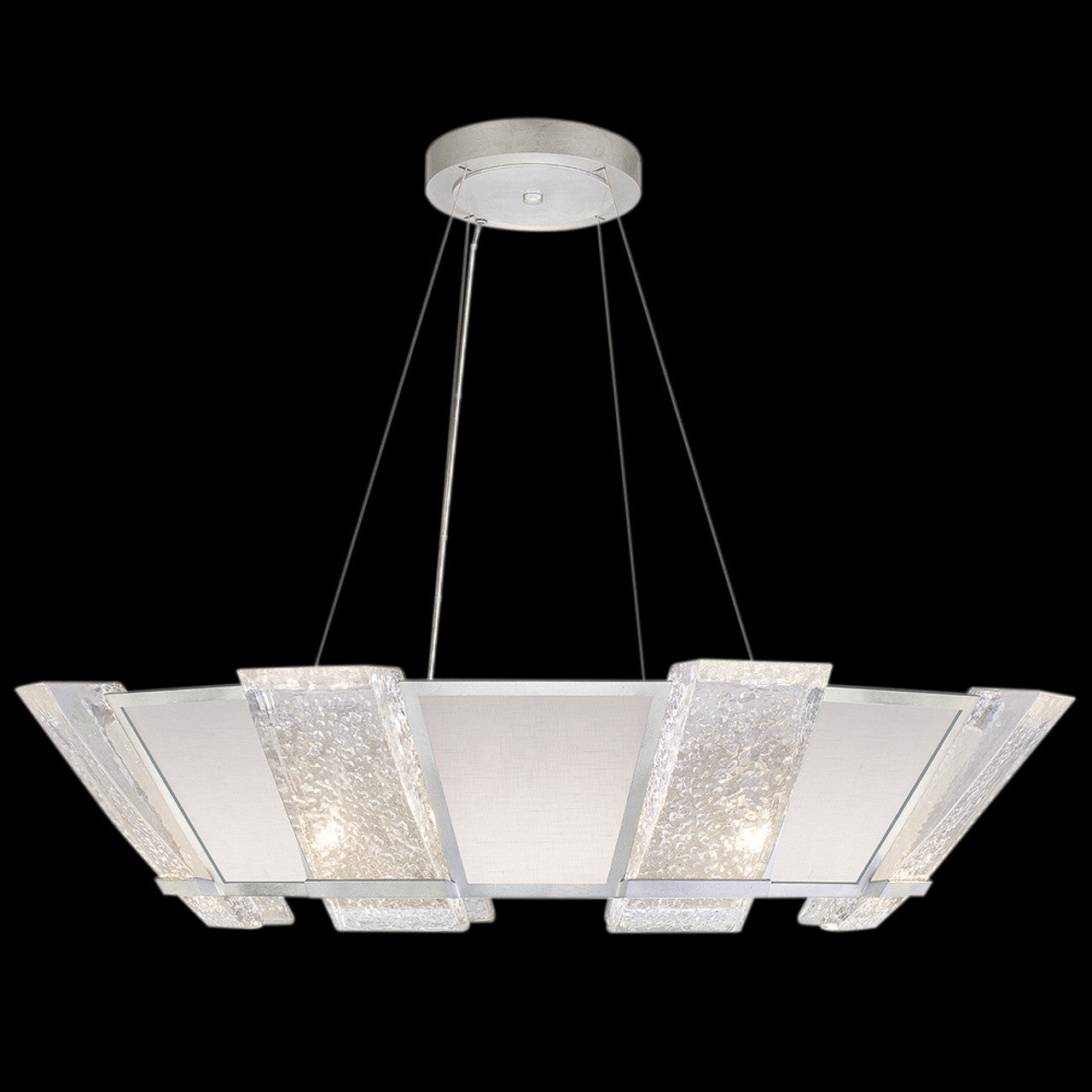 Crownstone Pendant, Round, 16-Light, Silver, White Textured Linen Shade, 38"W (890640-11ST KECW)