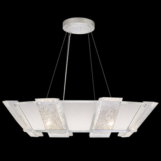 Crownstone Pendant, Round, 16-Light, Silver, White Textured Linen Shade, 38"W (890640-11ST KECW)